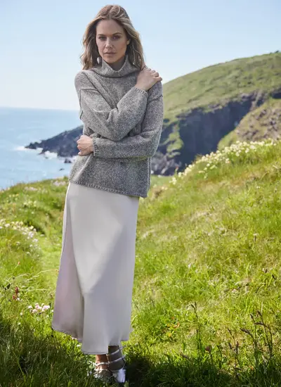 Fisherman Funnel Neck Slouchy Sweater in Muesli